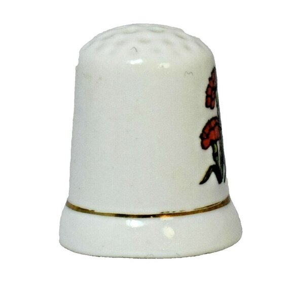 Vintage Red Carnations Bouquet Souvenir Collectors Porcelain Thimble - Picture 3 of 4